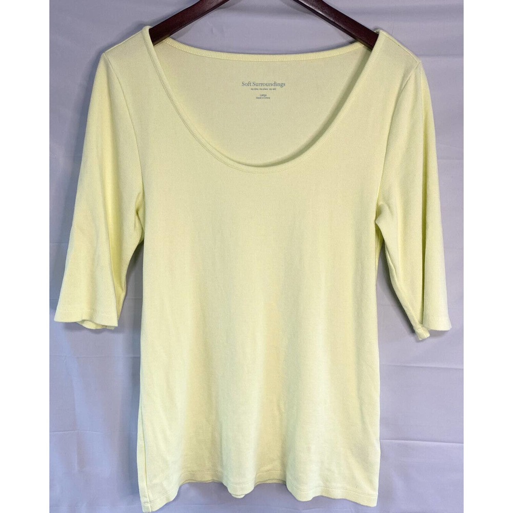 Soft Surroundings Women’s Scoop Neck Short Sleeve‎ Top Stretch Yellow Size Large